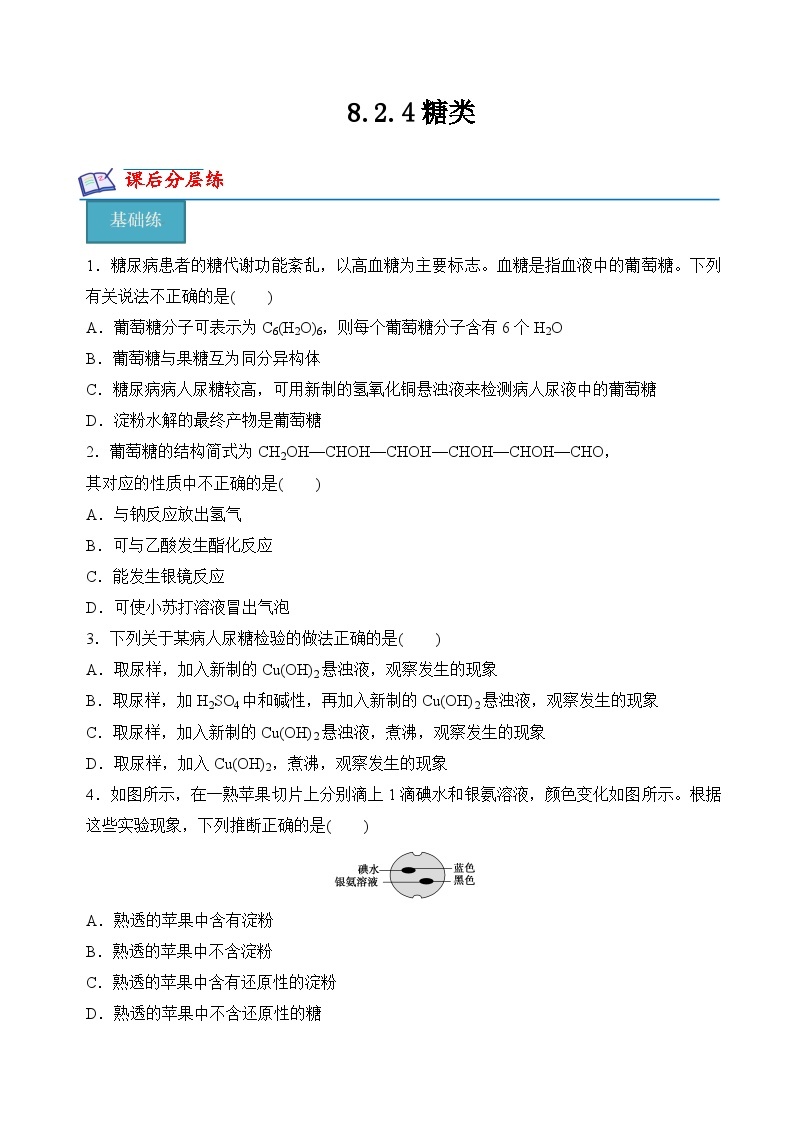 8.2.4糖类（分层练习）-2023-2024学年高一化学同步精品课件+分层练习（苏教版必修第二册）01