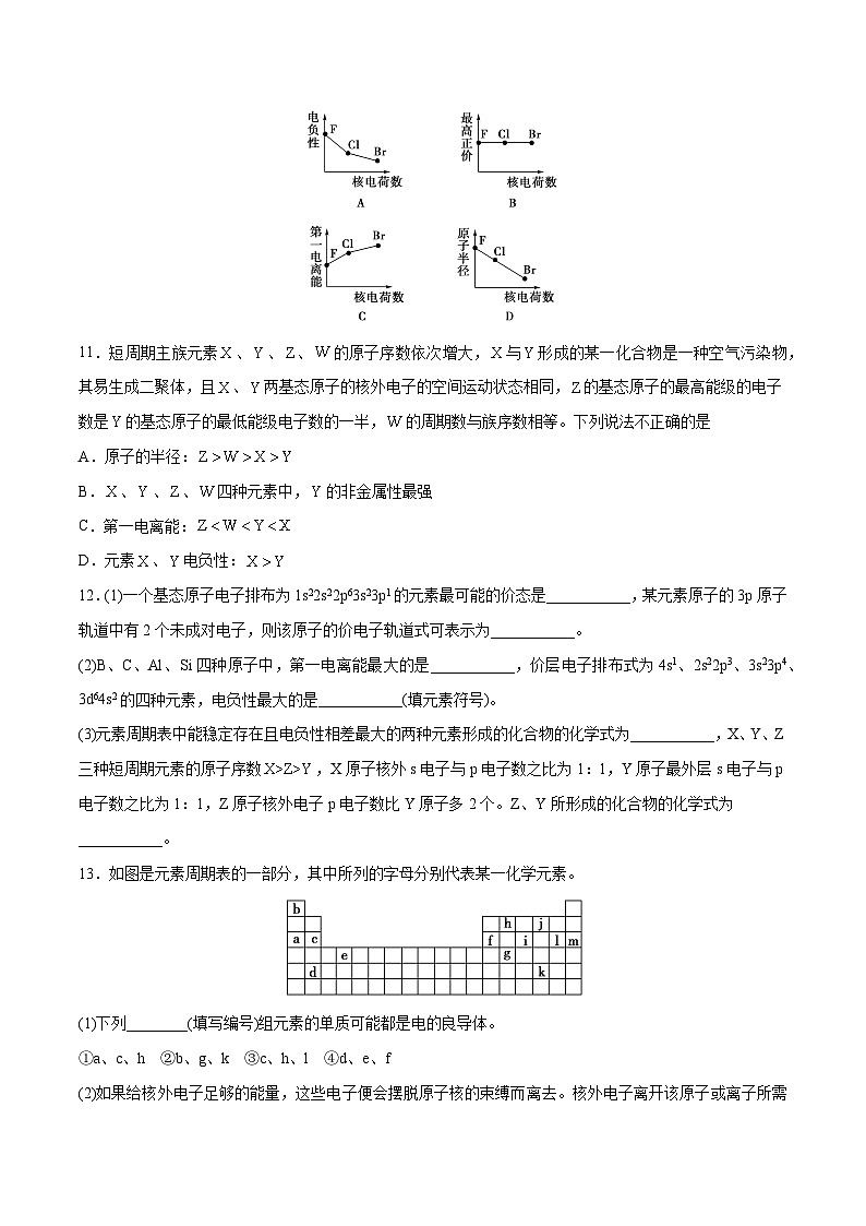 人教版2019选择性必修2高二化学课时过关提优AB练1.2.2原子结构与元素周期律(素养提优B练)(原卷版+解析)第3页