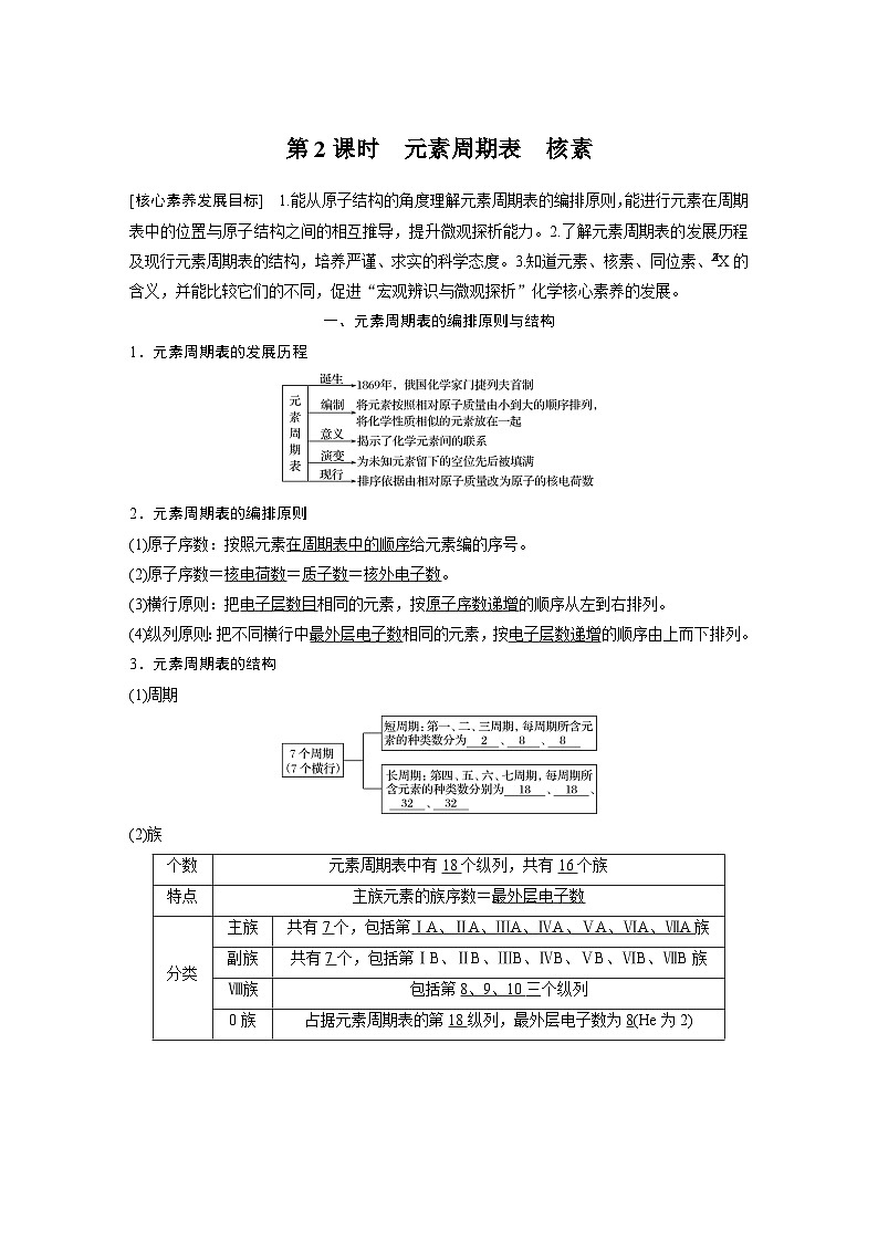 高中化学新教材同步必修第一册 第四章 第一节 第二课时 元素周期表 核素(同步讲义)第1页
