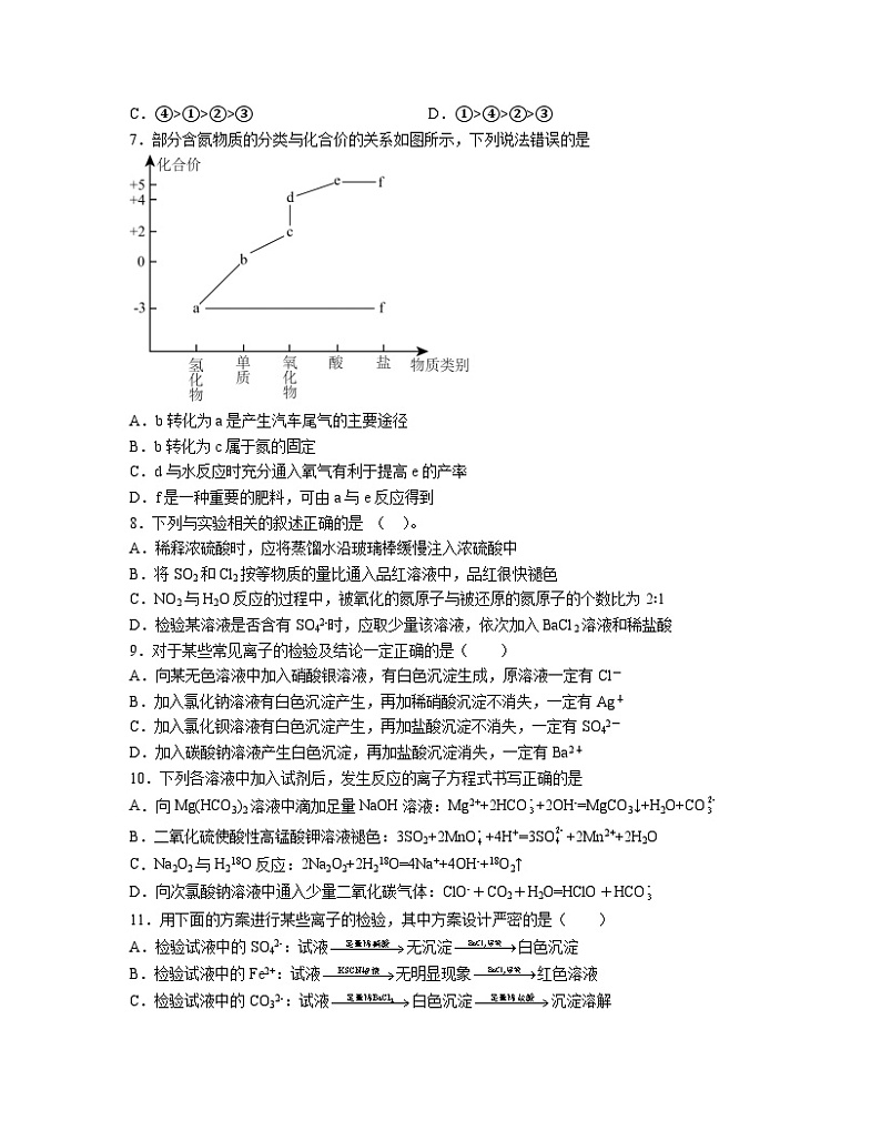 第五章 化工生产中的重要非金属元素 测试题2023-2024学年高一下学期人教版(2019)化学必修第二册第2页