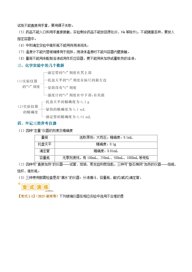 题型07化学实验基础（选择题）-2024年高考化学二轮题型归纳与变式演练（新高考）03