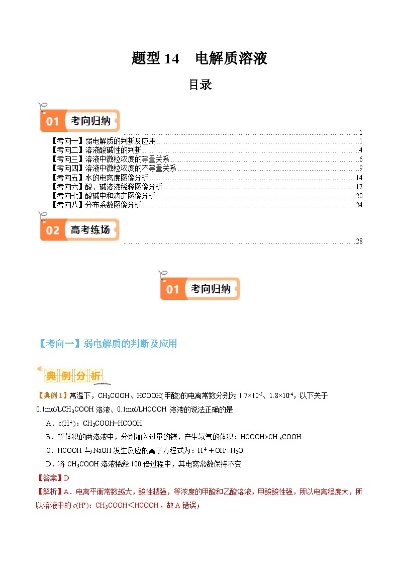 题型14电解质溶液-2024年高考化学二轮题型归纳与变式演练（新高考）01