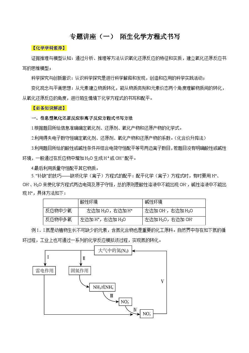 专题讲座(一) 陌生化学方程式书写(讲)- 2024年高考化学大一轮复习【专题讲座】01