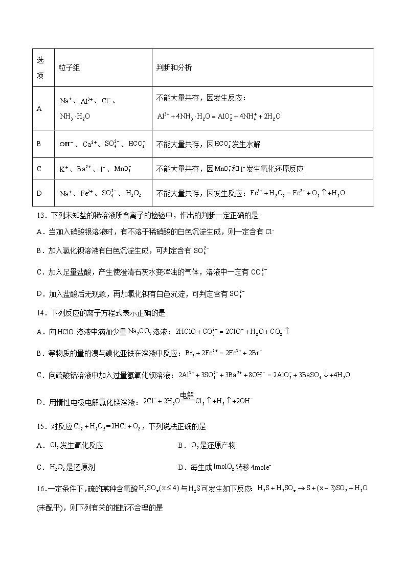 专题一 物质及其变化(能力检测卷)- 2024年高考化学大一轮复习【精讲精练】03