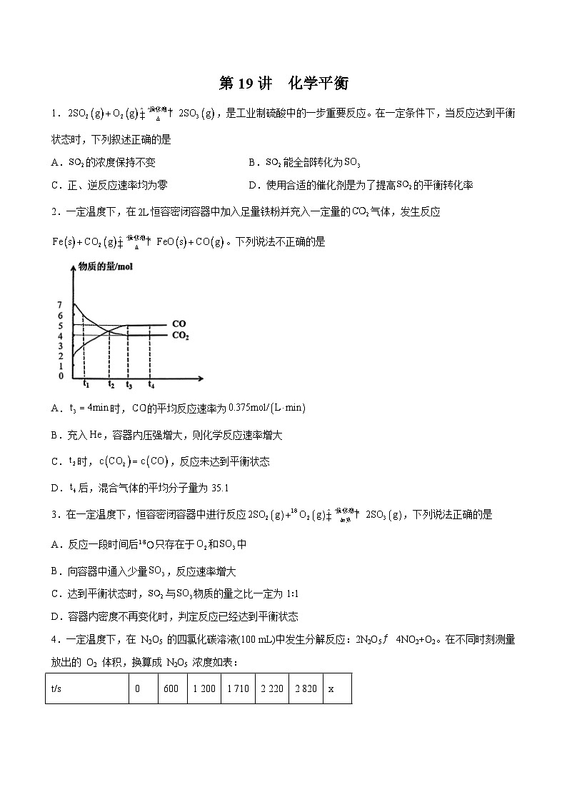 第19讲 化学平衡(练)- 2024年高考化学大一轮复习【精讲精练】(原卷版)第1页