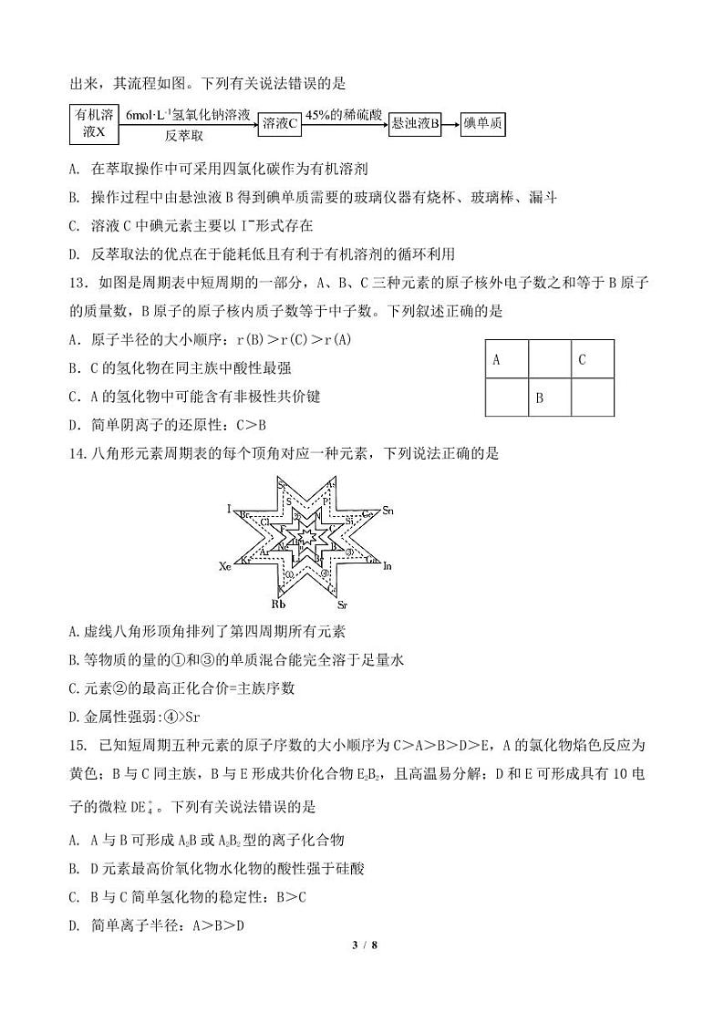 山东省滕州市第一中学2023-2024学年高一下学期月考化学试卷第3页