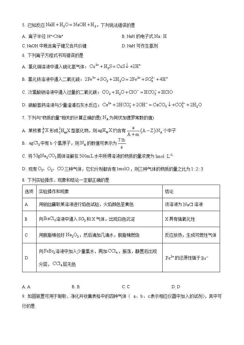 安徽省芜湖市安徽师范大学附属中学2023-2024学年高一下学期3月阶段性教学质量监测化学试题无答案第2页