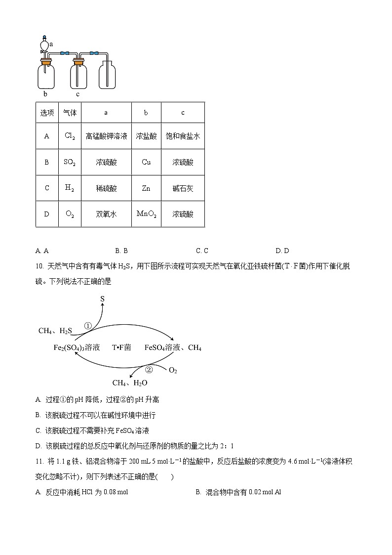 安徽省芜湖市安徽师范大学附属中学2023-2024学年高一下学期3月阶段性教学质量监测化学试题无答案第3页