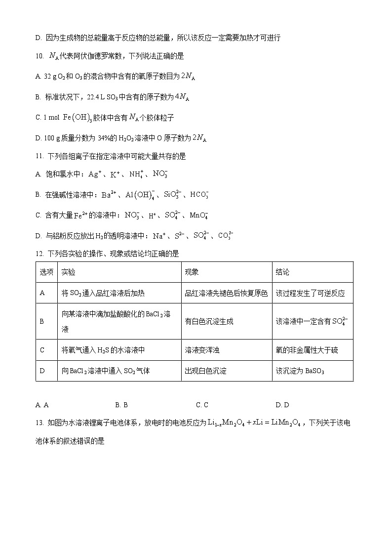 广西壮族自治区贵百河联考2023-2024学年高一下学期4月月考化学试题(原卷版)第3页