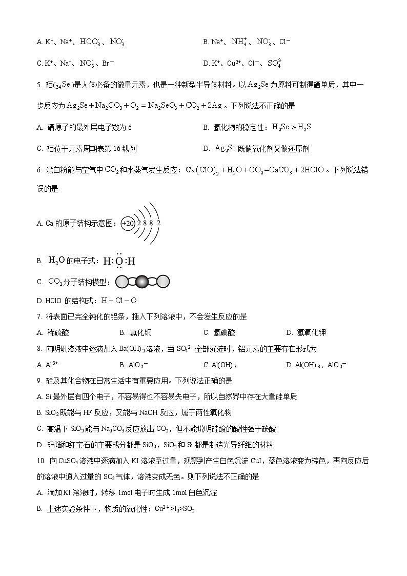 山东省临沂第十八中学2023-2024学年高一下学期3月份阶段性测试化学试题(原卷版)第2页
