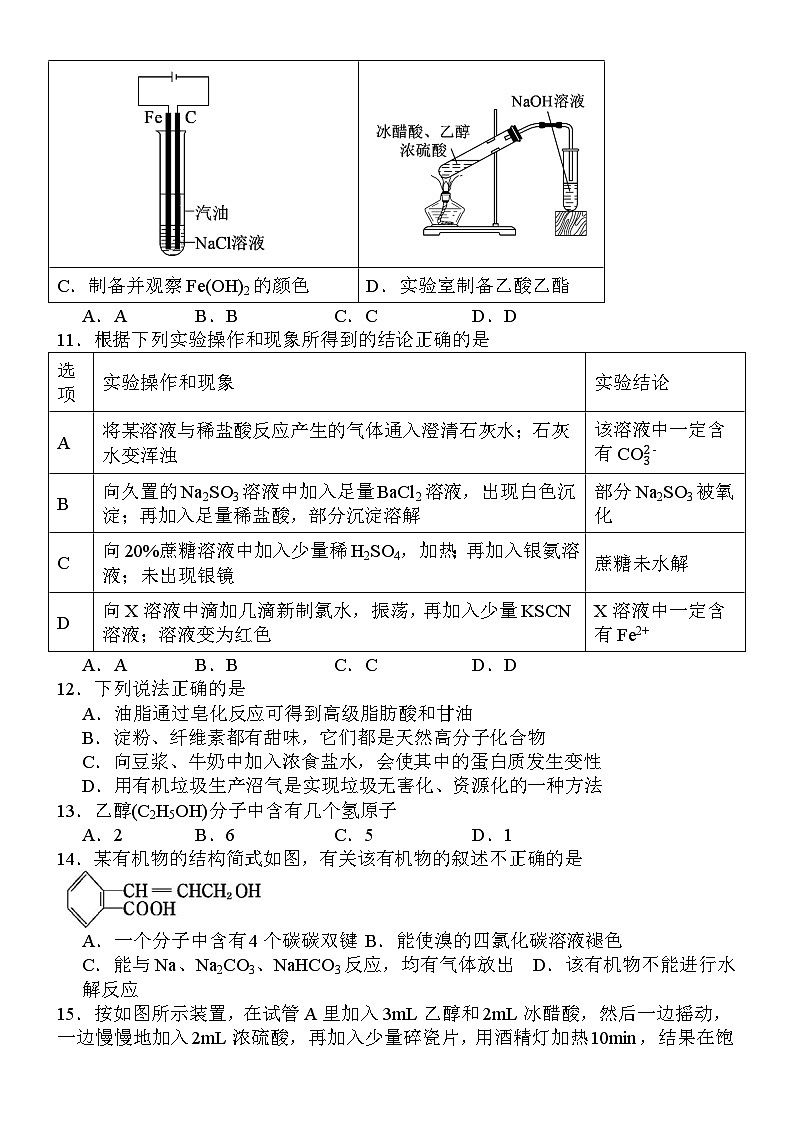 3.3饮食中的有机化合物 同步练习 2023-2024学年高一下学期化学鲁科版(2019)必修第二册第3页