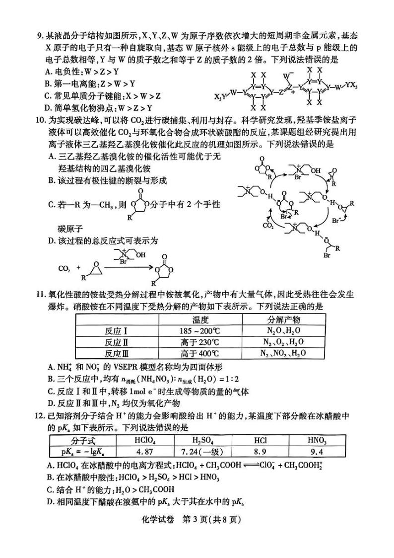 湖北省第九届2023-2024学年高三下学期4月四调（三模）考试化学试卷03