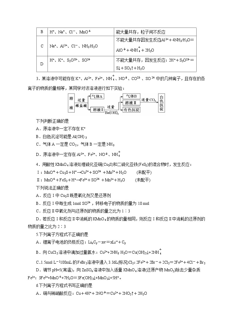 2024届高考化学一轮复习限时训练：《化学物质及其变化》专题1702