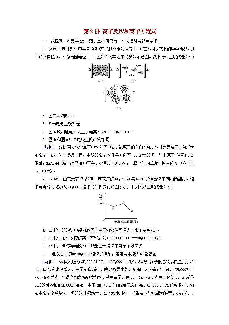 2025版高考化学一轮总复习第1章化学物质及其变化第2讲离子反应和离子方程式提能训练01