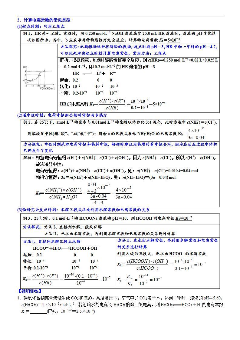 新高考化学一轮复习逐空突破练习07 常考题空7 电解质溶液中有关电离(水解)平衡常数的计算 （含解析）02