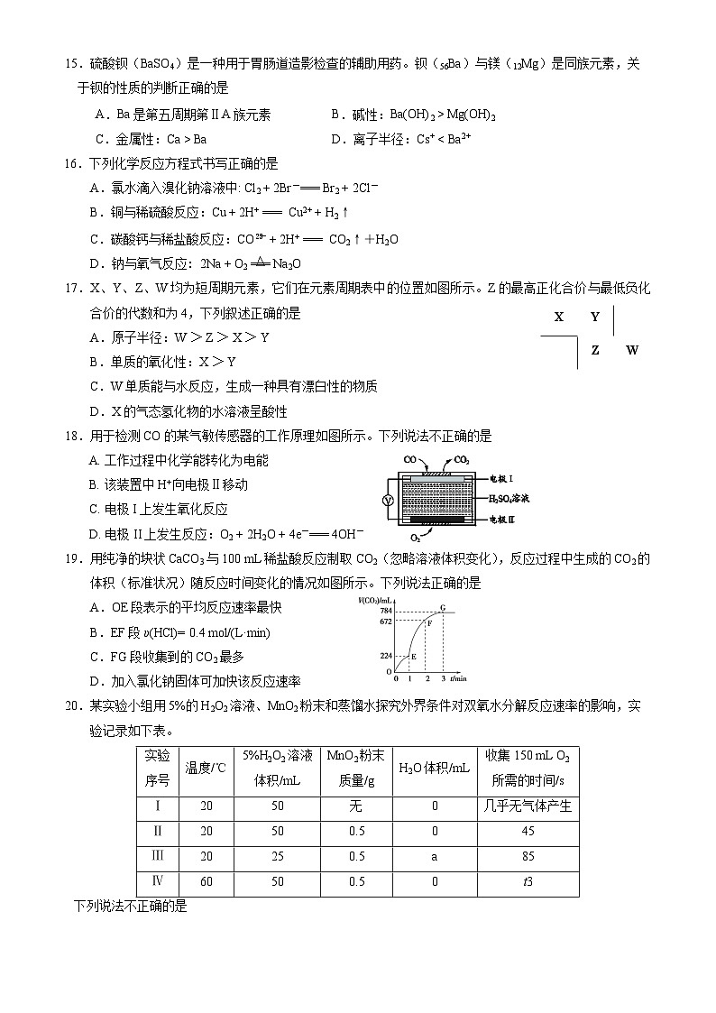 北京市豐臺(tái)區(qū)2023-2024學(xué)年高一下學(xué)期期中考試化學(xué)試卷（A卷）（word版，含答案）第3頁
