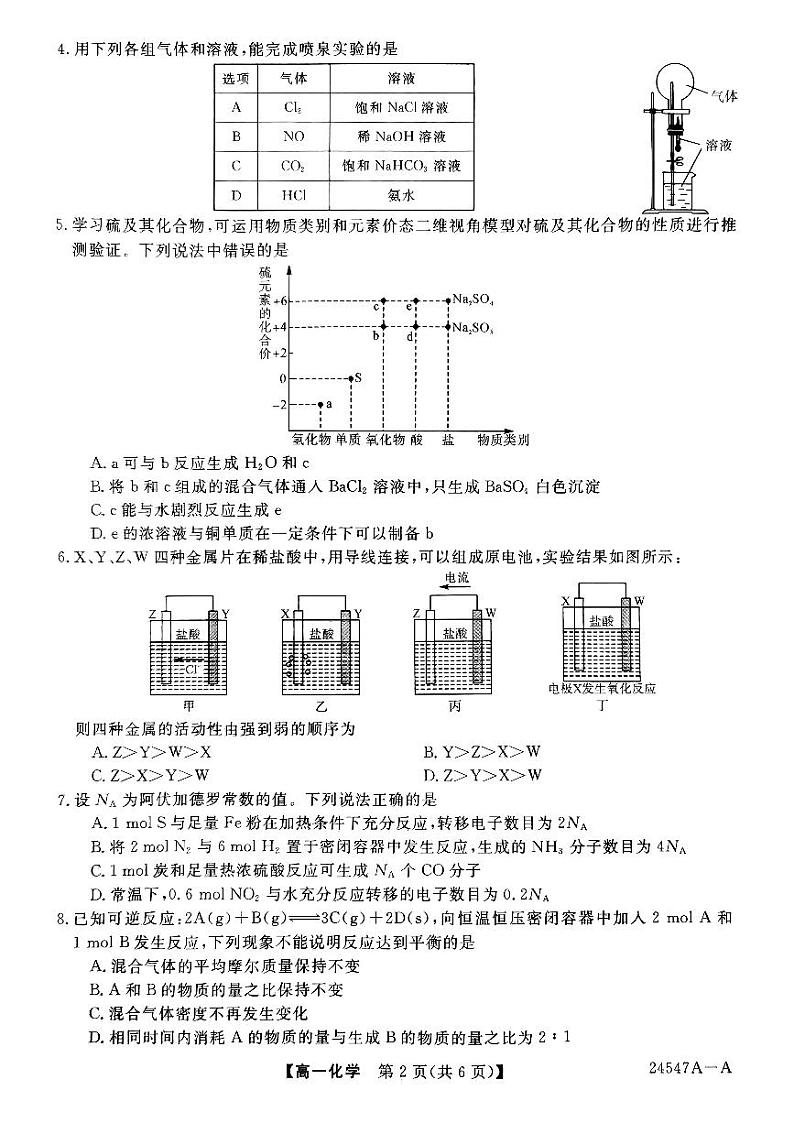 山西省部分学校2023-2024学年高一下学期4月期中考试化学试题02