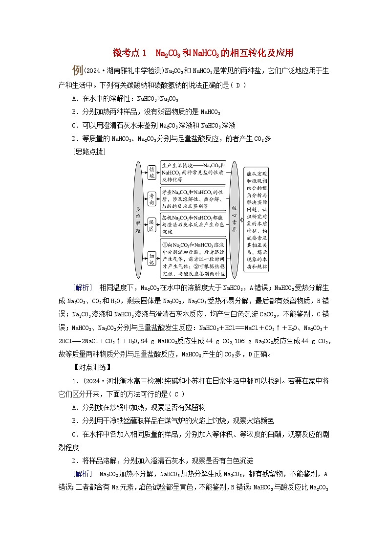 2025版高考化学一轮总复习提升训练第三章金属及其化合物第八讲钠及其重要化合物碱金属考点二碳酸钠和碳酸氢钠碱金属微考点一01