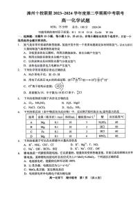 福建省漳州市十校联盟2023-2024学年高一下学期期中化学试卷（PDF版附答案）