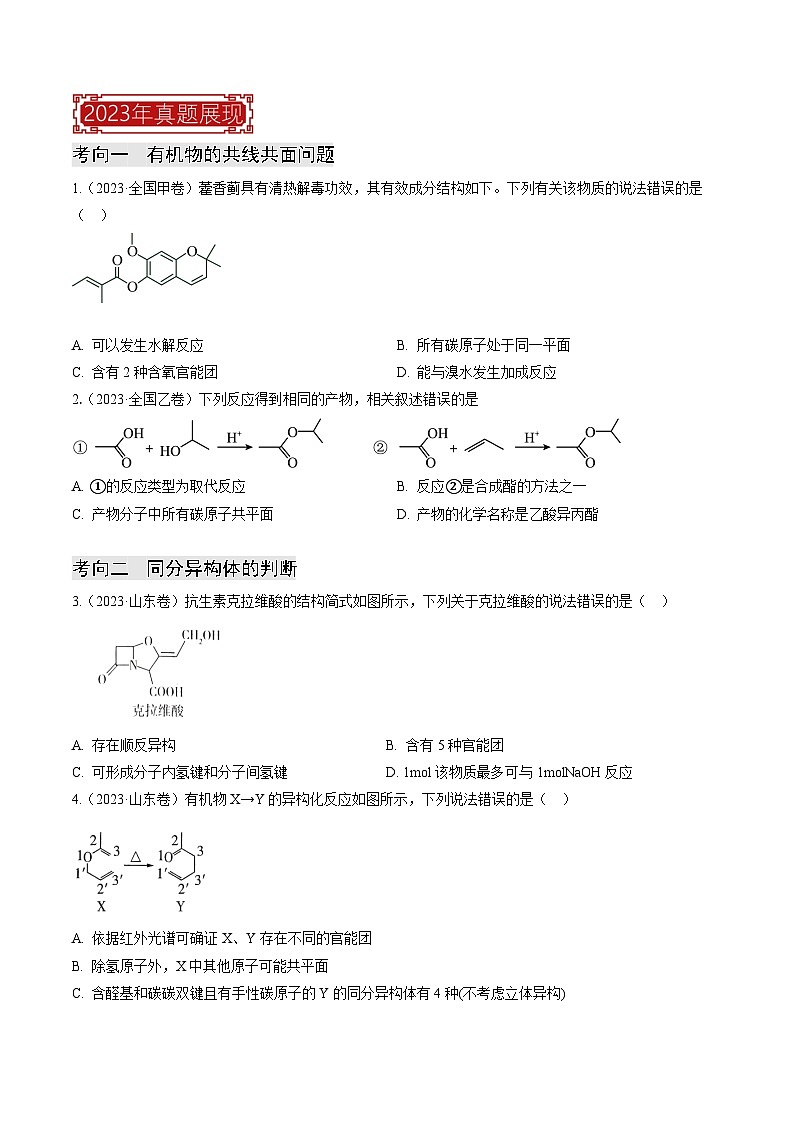 专题10  有机物结构与性质(原卷版)第2页