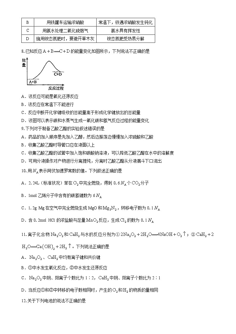 福建省福州市福建师范大学附属中学2023-2024学年高一下学期4月期中考试化学试题第2页