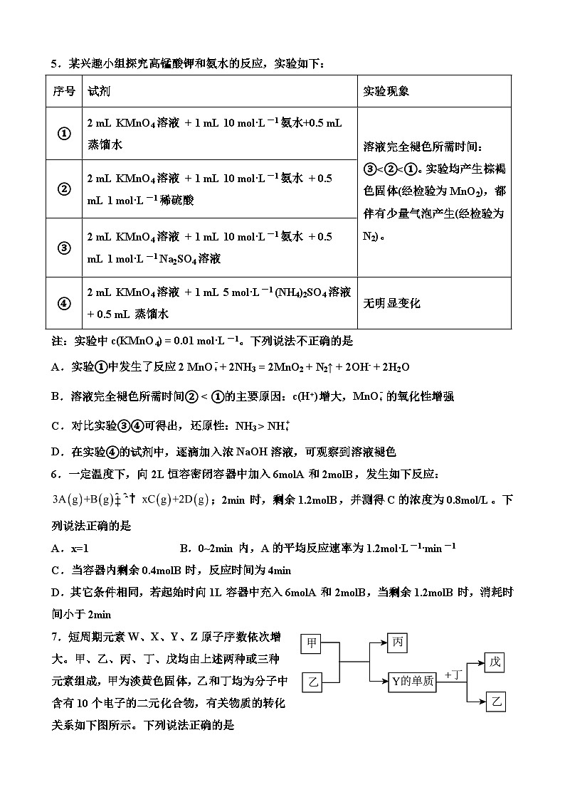 山东省潍坊一中2023-2024学年高一下学期期中模拟检测化学试题02