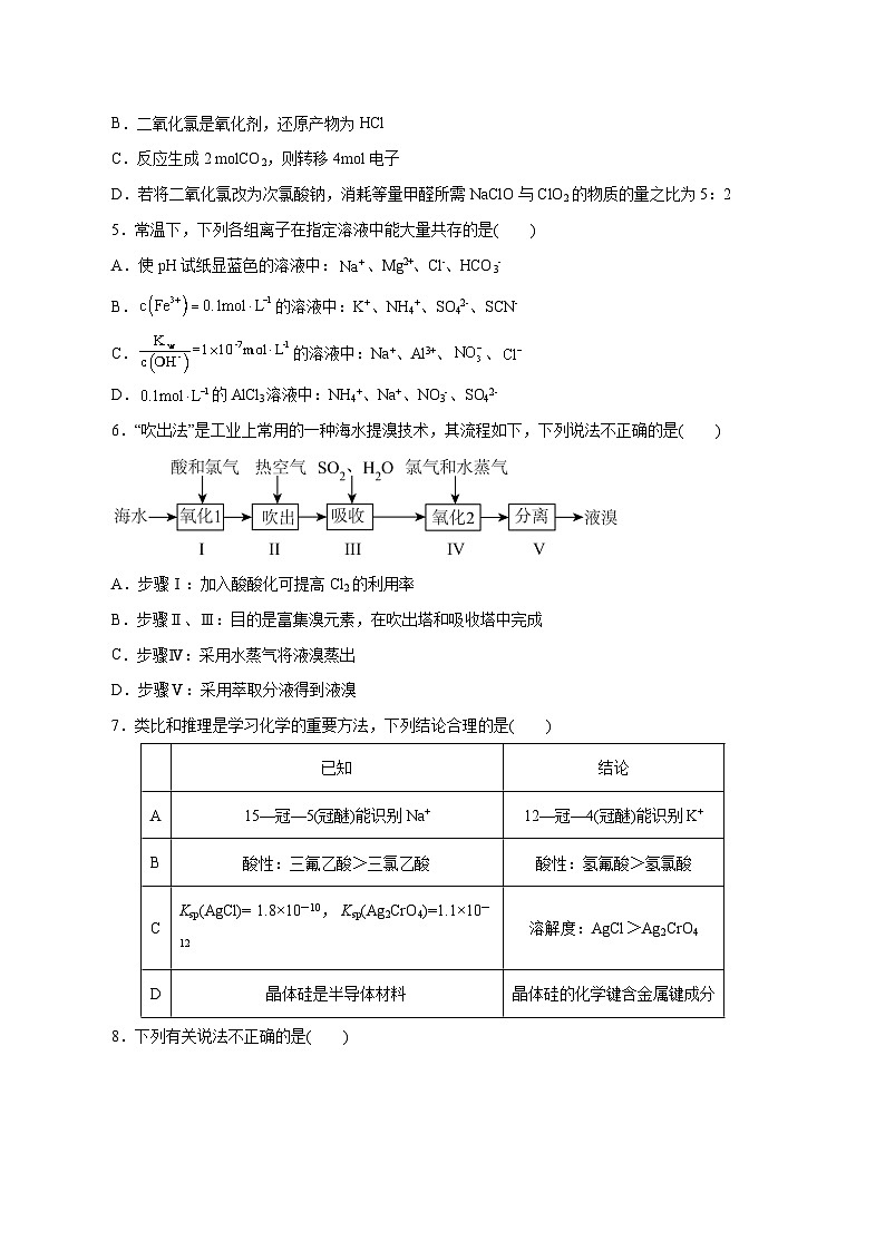 2024年高考押题预测卷—化学(浙江卷02)(考试版)02