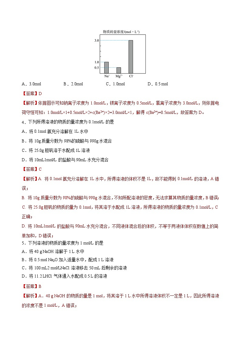 第二章第3節(jié) 第3課時 物質(zhì)的量濃度（分層練習(xí)）-2024-2025學(xué)年高一化學(xué)同步備課（人教版2019必修第一冊）（解析版）第2頁