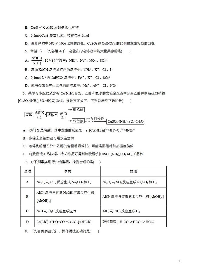 2024年高考押题预测卷—化学(浙江卷01)(考试版)02