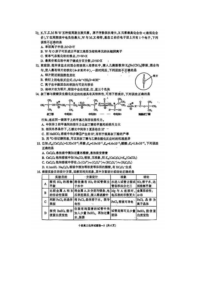 2024届浙江省高三金华十校二模化学试题及答案03