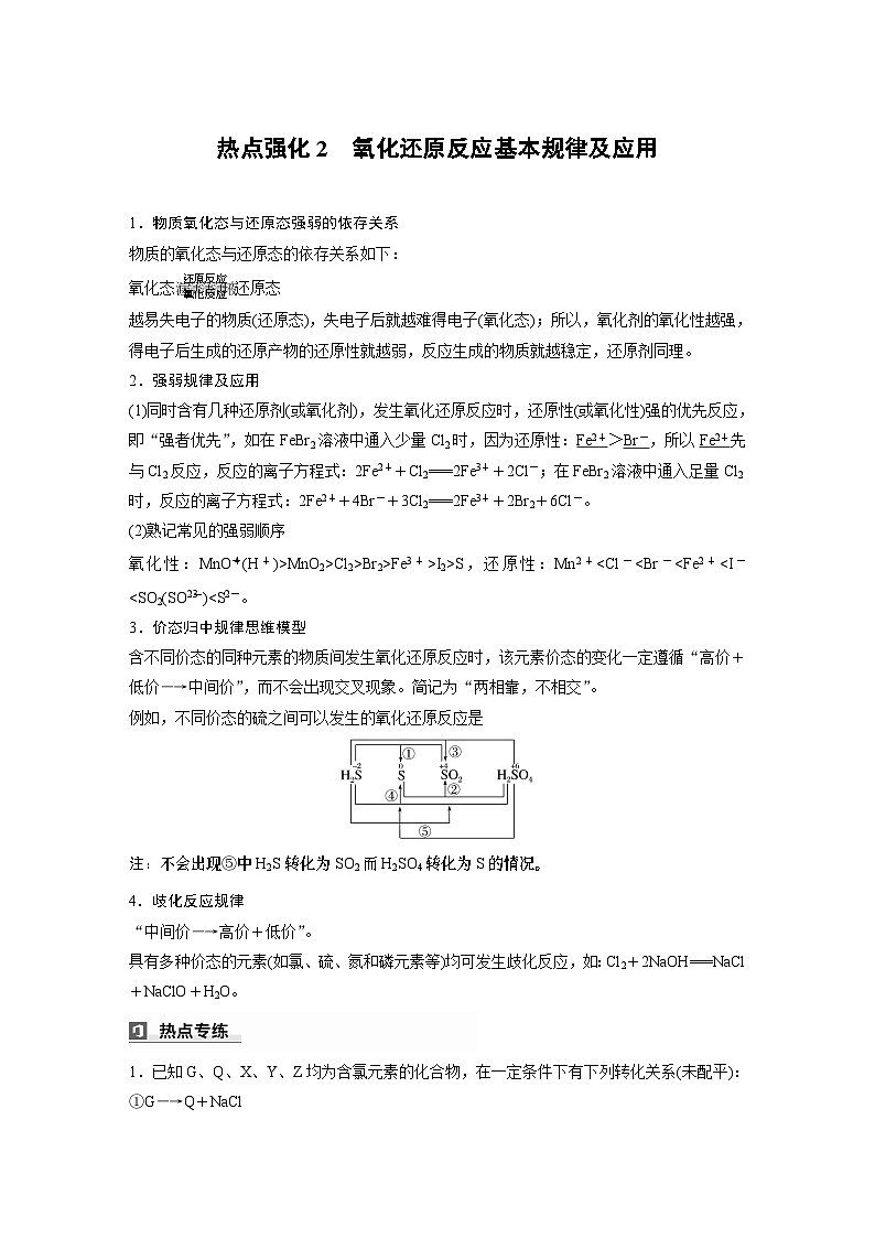 大单元一 第一章 热点强化2 氧化还原反应基本规律及应用-备战2025年高考化学大一轮复习课件(人教版)01