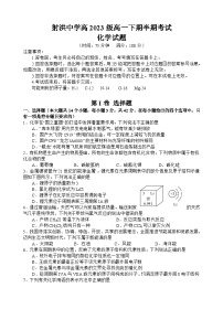 四川省遂宁市射洪中学2023-2024学年高一下学期期中考试化学试题（Word版附答案）