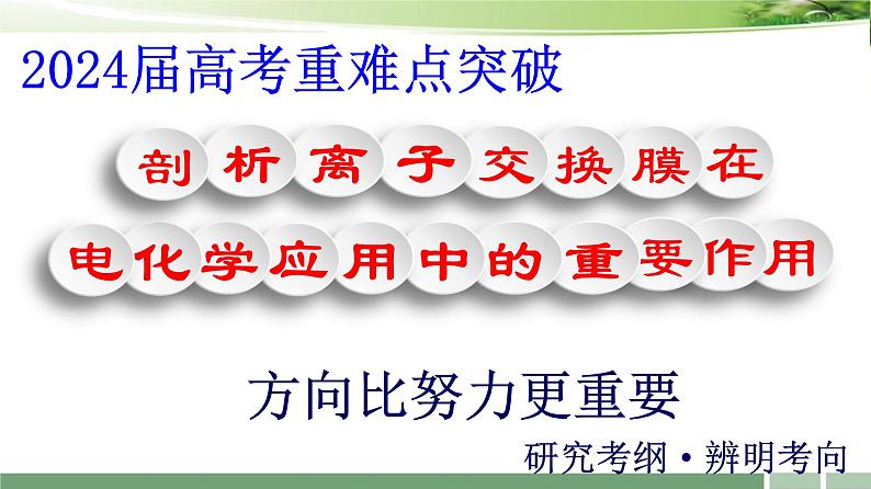 课件:2024届高考化学增分小专题:《剖析离子交换膜在电化学应用中的重要作用》01