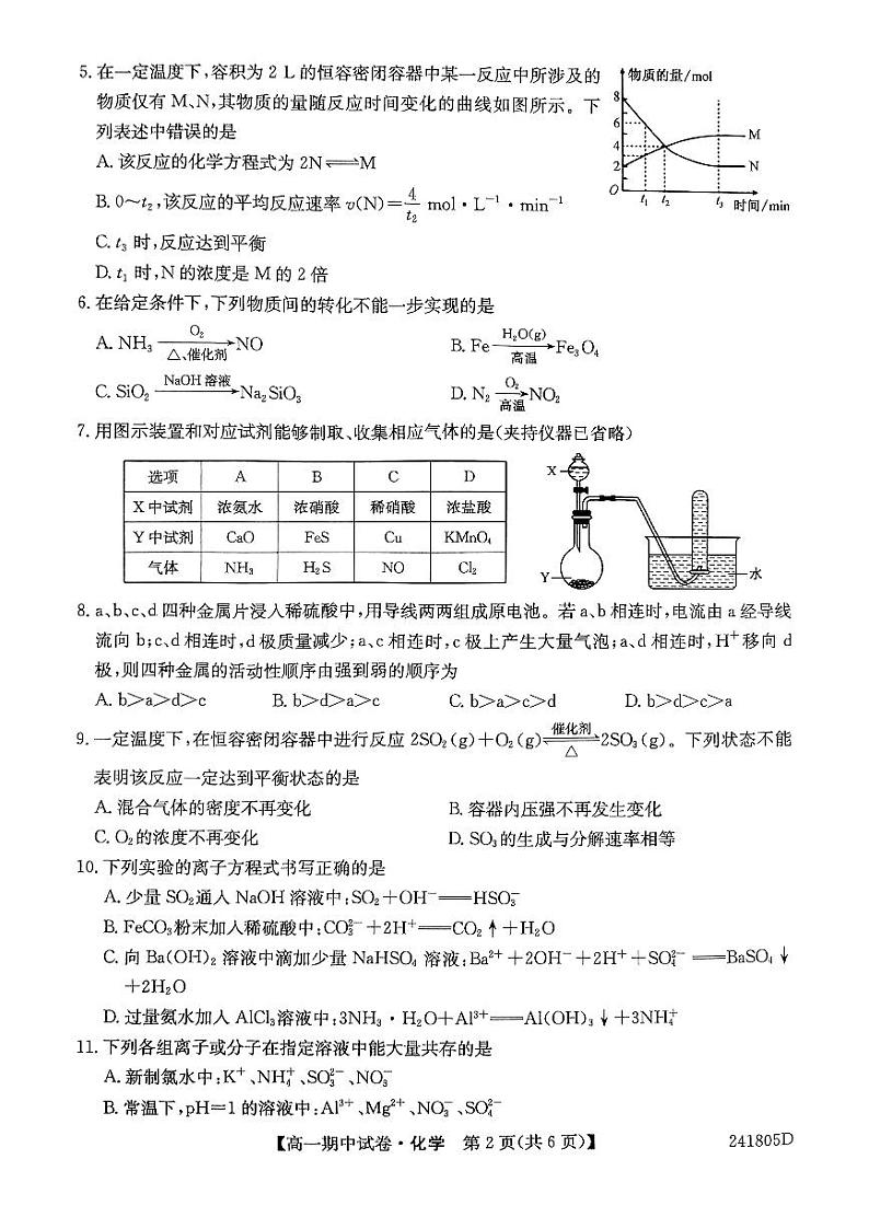黑龙江省绥化市绥棱县第一中学2023-2024学年高一下学期5月期中考试化学试题第2页