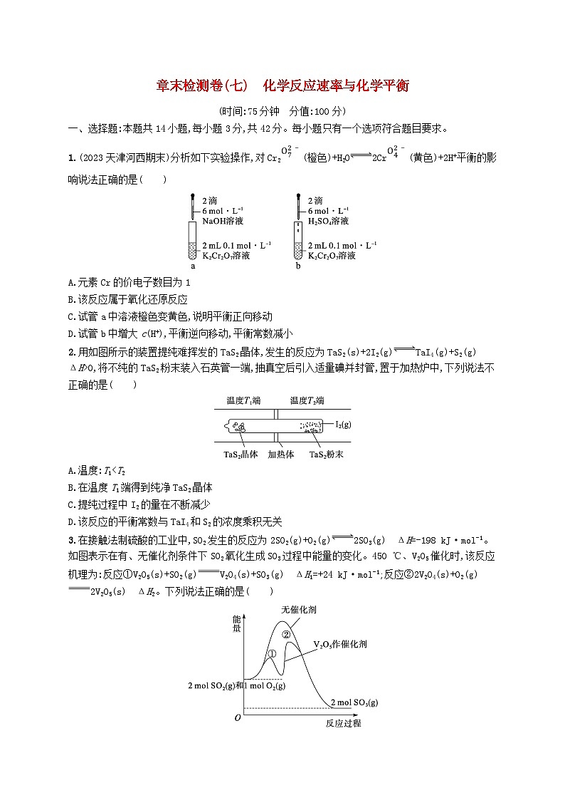 适用于新高考新教材广西专版2025届高考化学一轮总复习章末检测卷7化学反应速率与化学平衡第1页