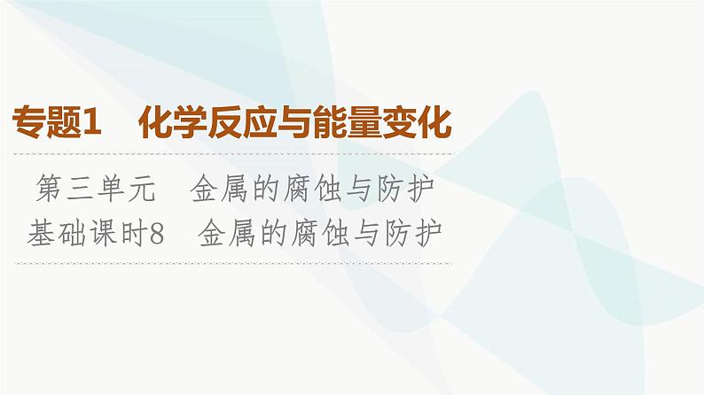 苏教版高中化学选择性必修1化学反应原理专题1第3单元基础课时8金属的腐蚀与防护课件第1页