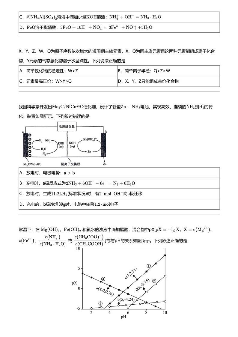 2024年陕西安康高新区安康市高新中学高三下学期高考模拟化学试卷02