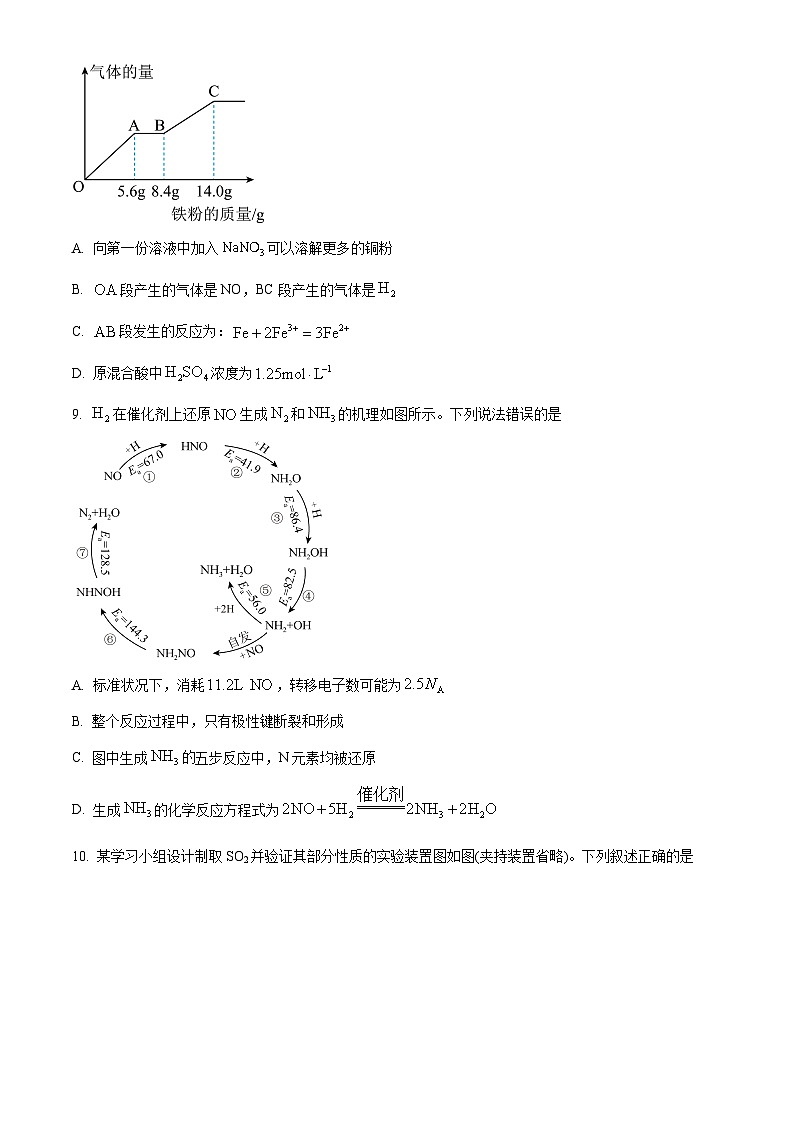 山东省济宁市育才中学2023-2024学年高一下学期期中考试化学试卷(原卷版)第3页