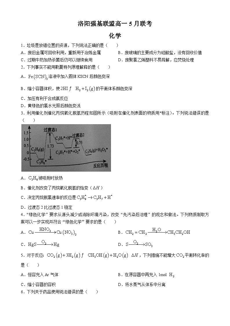 河南省洛阳市2023-2024学年高一下学期5月月考化学试题第1页