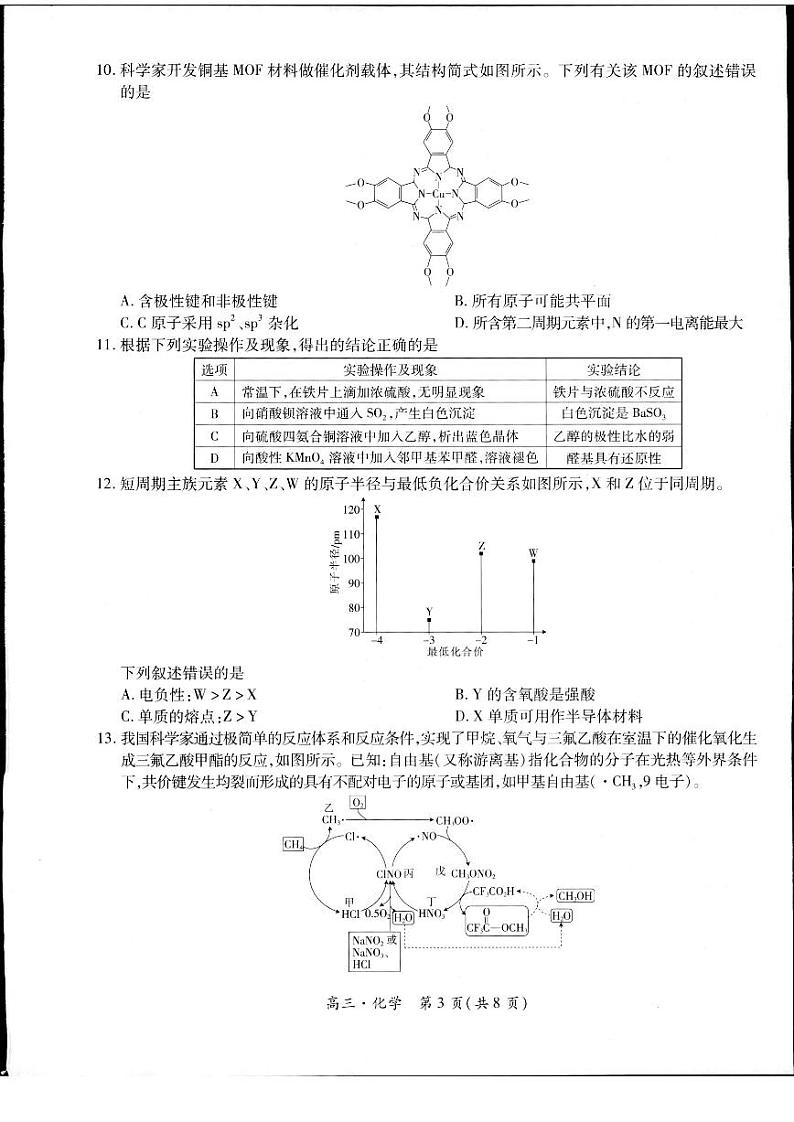 江西省稳派联考2023—2024学年高三年级高考适应性大练兵联考化学试题03