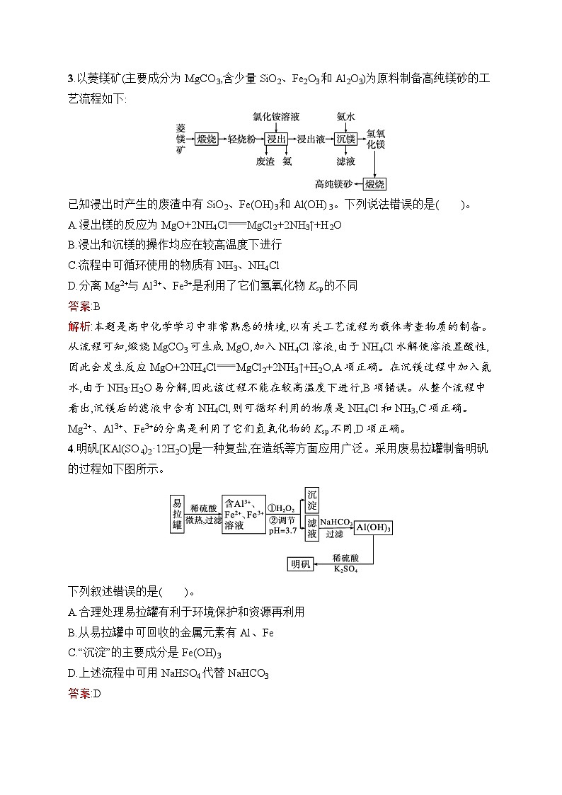 2025届人教新高考高三化学一轮复习考点规范练10金属材料Word版附解析第2页