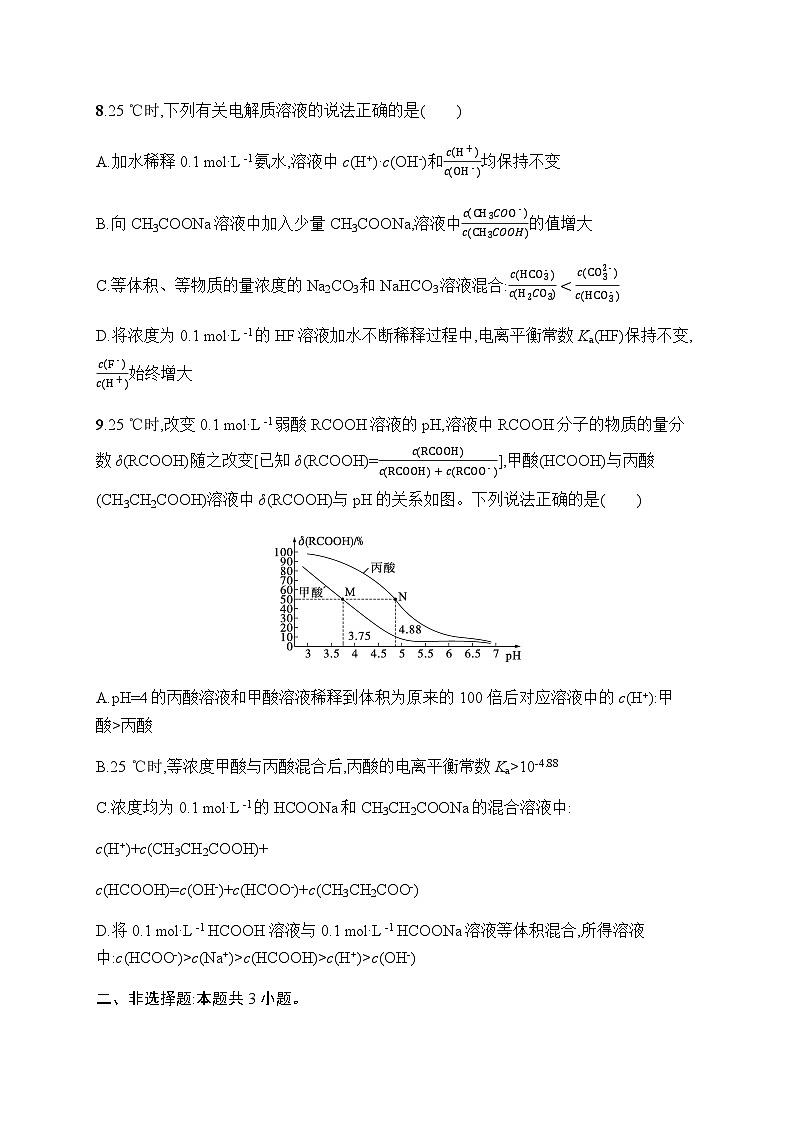 新教材(广西专版)高考化学一轮复习课时规范练26弱电解质的电离平衡含答案第3页