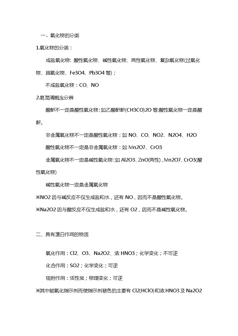 高中复习资料:化学考试十四类高频考点第1页