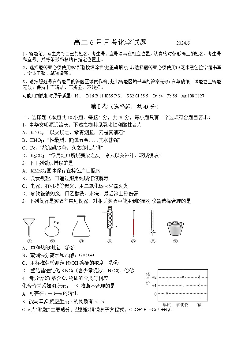 青岛市即墨区第一中学2023-2024学年高二下学期6月阶段性检测化学试卷(含答案)第1页