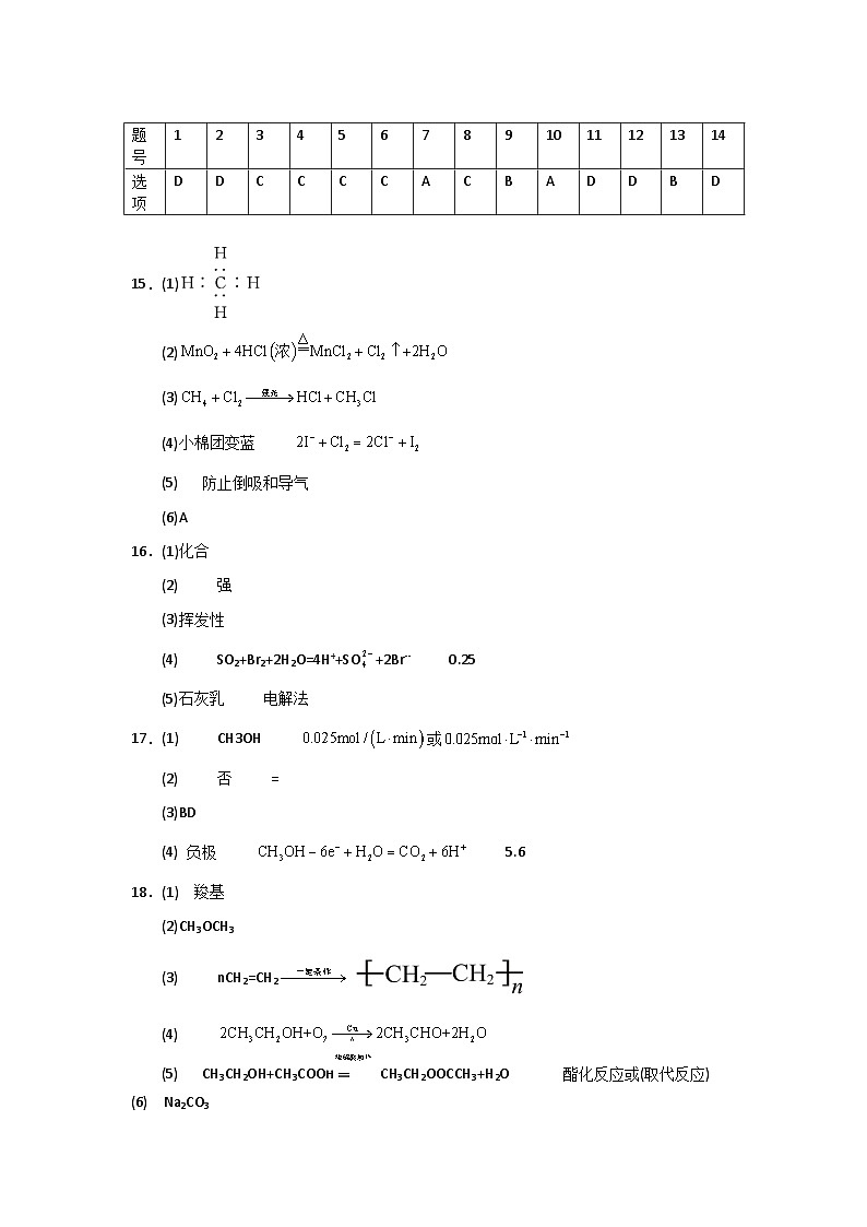 高一化学答案第1页