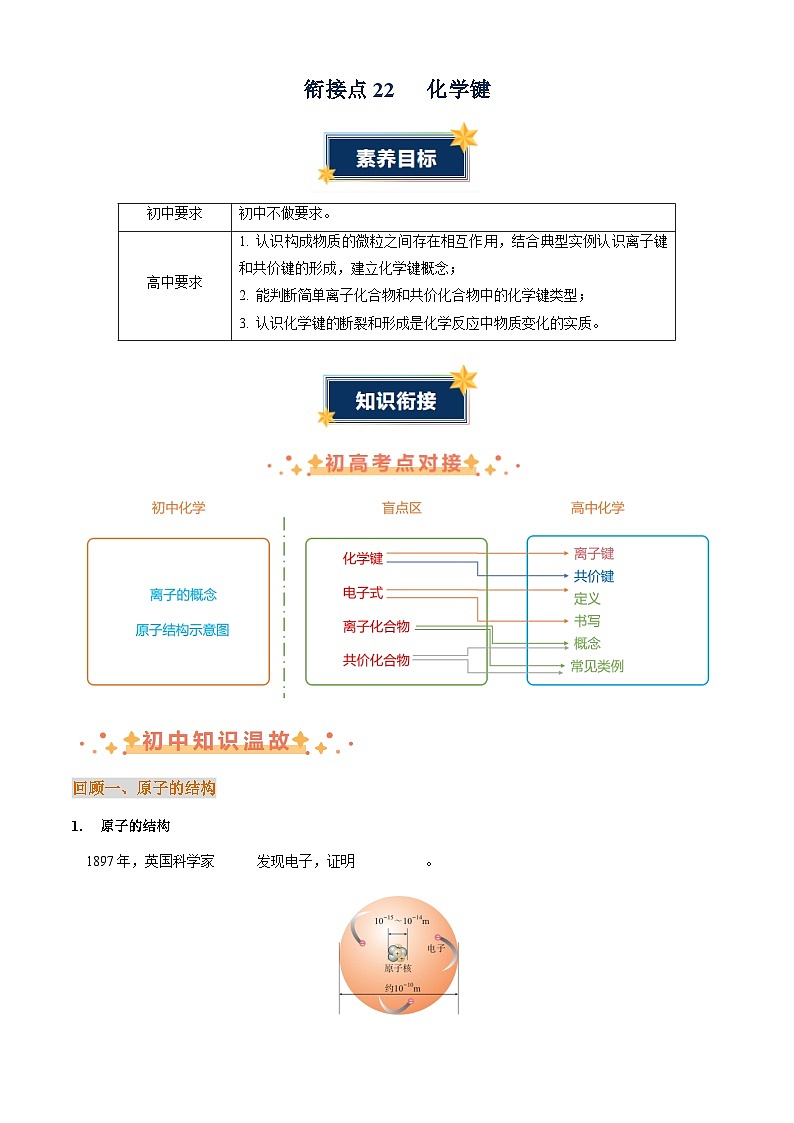 衔接点22 化学键讲义(原卷版+解析版)2024年初升高化学无忧衔接(通用版)01