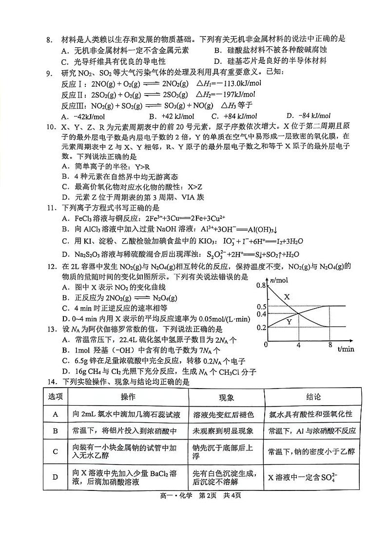 泸州市高2023级高一学年末统一考化学试题第2页