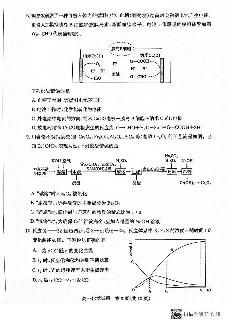 山东省滨州市2023-2024学年高一下学期期末考试化学试题第3页