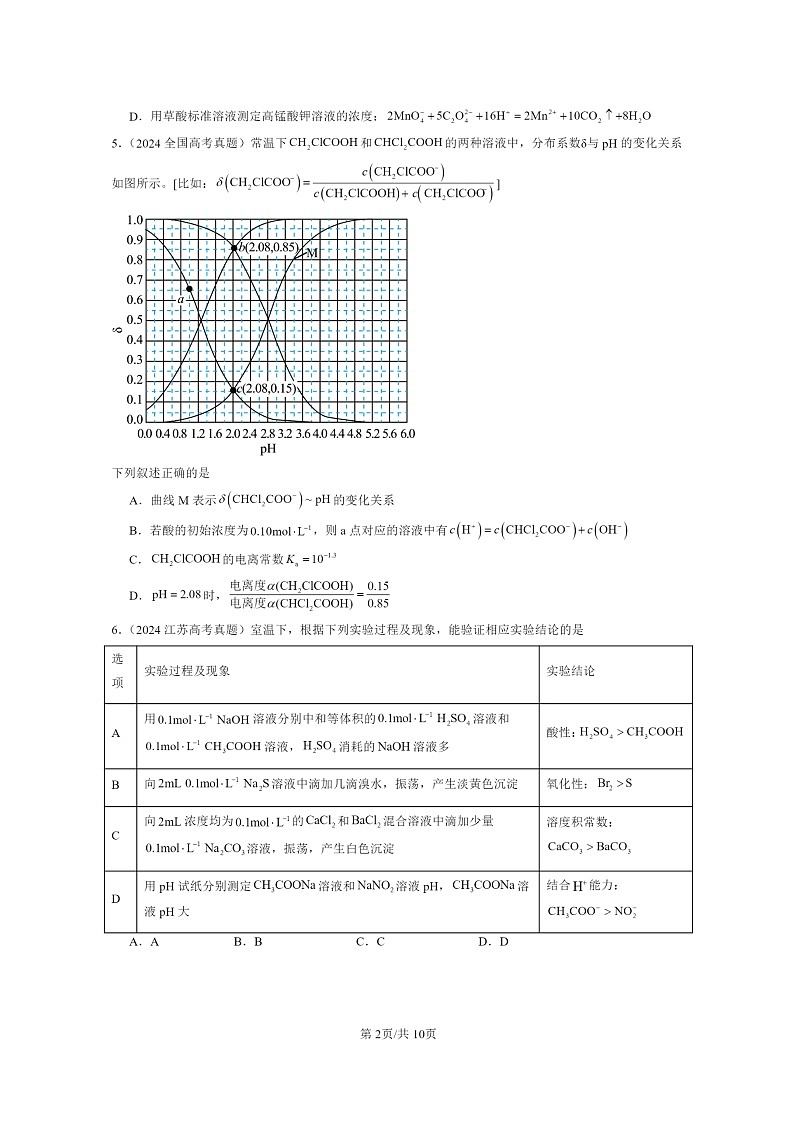 2024全国高考真题化学分类汇编:水溶液中的离子平衡章节综合202