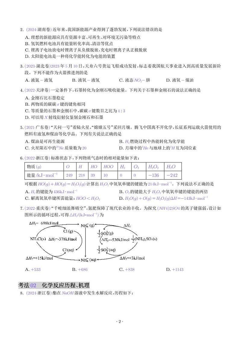 专题06 化学反应中的能量变化和反应机理--三年(2022-2024)高考化学真题分类汇编(学生版)第2页